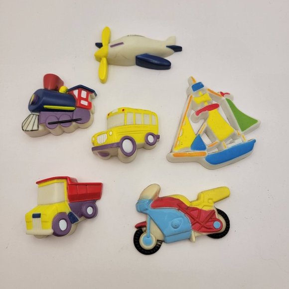 Vintage Refrigerator Magnets Kids TRAVEL, VEHICLES plane, train, boat, truck - Picture 1 of 4